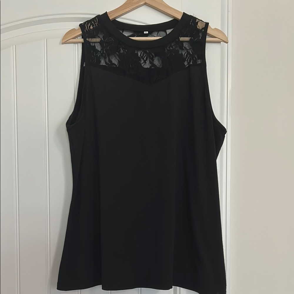 Black Lace Tank Top with Floral Detailing
